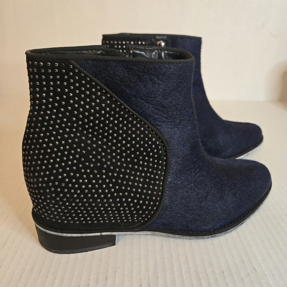 Elegant Schutz Black+Navy Blue Women's Ankle Boots Concert Party Casual Goth